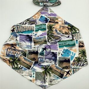 Tropical Postcard Print Halter Neck Women's Top - Multicolor NWT